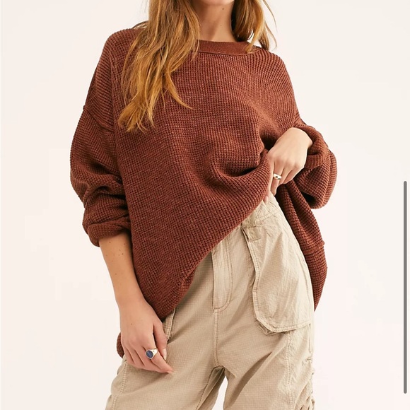 Free People Sweaters - Free People FP Beach Cali open tie back sweater waffle brown knit long sleeve XS
